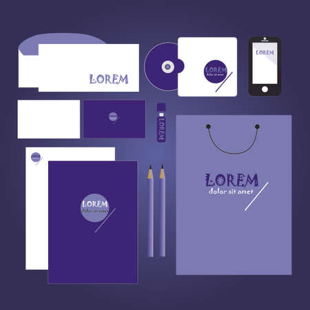 Vector corporate identity design. Violet and white abstract design. Classic stationery set. business documentationのイラスト素材