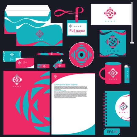 Vector corporate identity design. Blue and pink abstract geometric rhombus and line shapes. Business stationery set.のイラスト素材