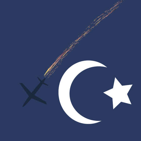 Vector illustration of the moon, plane and star in the sky.