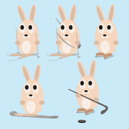 Set of cute rabbits playing hockey.のイラスト素材