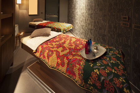 interior of a double room for oriental massageの写真素材