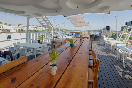 summer outdor restaurant on the river bank