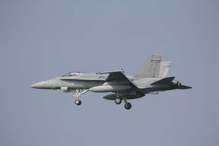 Leeuwarden, Netherlands Apr 10, 2015: Finnish F-18 Landing at Frisian Flagのeditorial素材