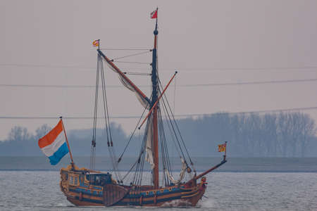 Kampen, The Netherlands - March 30, 2018: State Yacht De Utrecht is sailing to Kampen to attend Sail Kampenのeditorial素材