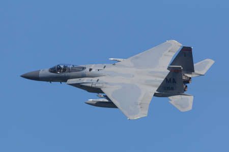 Leeuwarden, Netherlands April 18, 2018: An USAF F-15 0f the 104th Fighter Wing during the Frisian...