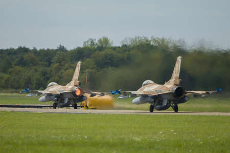 NÃ¶rvenich Germany Aug. 20 2020: Israeli Air Force F-16 Barak taking off from NÃ¶rvenich Air...