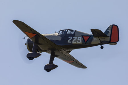 Hoogeveen, Netherlands JUL 8 2023: First public flight of world war two vintage Dutch warbird Fokker...