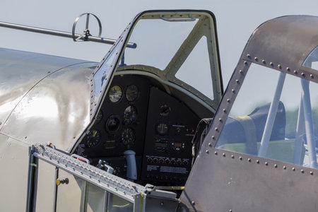 Hoogeveen, Netherlands JUL 8 2023: Cockpit of world war two vintage Dutch warbird Fokker D.XXI or D.21のeditorial素材
