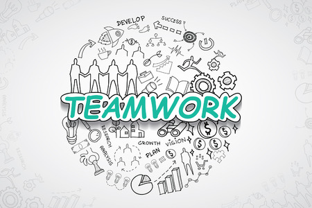 Teamwork text, With creative drawingのイラスト素材