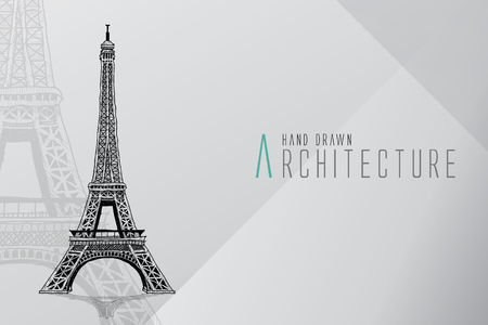 Hand drawn Eiffel Tower. Paris, vector illustrationのイラスト素材