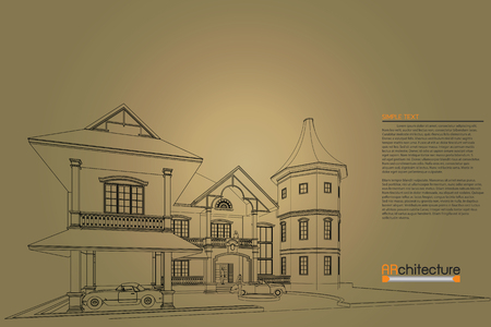 sketch design of home on drawing table,vectorのイラスト素材