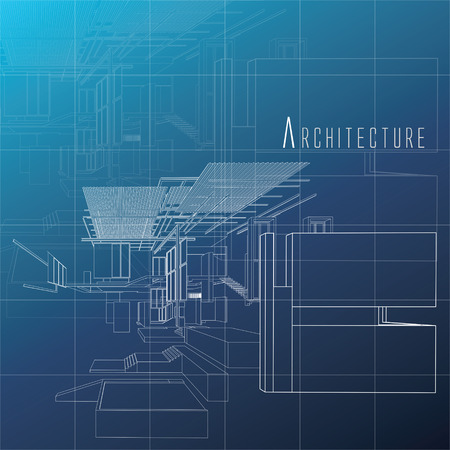 An exploded view of a building  on a plain background.のイラスト素材