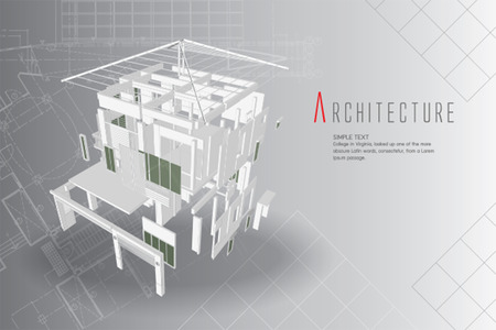 3D isometric view of the cut residential house on architect drawing.のイラスト素材