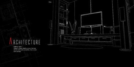 Editable vector illustration of an outline sketch of a living room interior.のイラスト素材