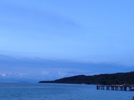 Island tip with bridge on a blue skyの素材