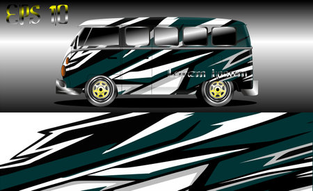 Car wrap decal graphic design. Abstract stripe racing background designs for wrap cargo van, race car, pickup truck, adventure vehicle. Eps 10のイラスト素材