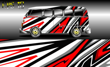 Car wrap decal graphic design. Abstract stripe racing background designs for wrap cargo van, race car, pickup truck, adventure vehicle. Eps 10のイラスト素材