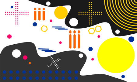 Vector abstract background with geometric shapes and halftone dots in black and yellow colorsのイラスト素材