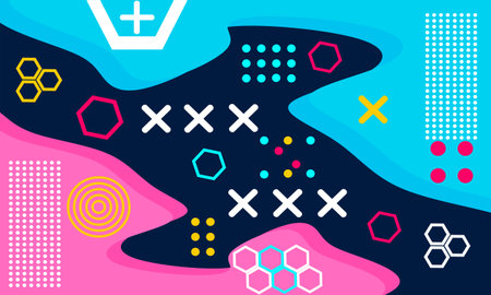 Colorful abstract geometric background with hexagons, lines, dots, circles. Vector illustrationのイラスト素材