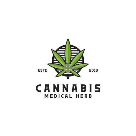 hemp logo vector, cannabis medical herb illustrationのイラスト素材