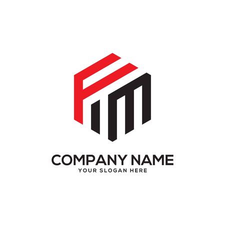 FM initial letter Logo Inspiration, F and M combination logo vector with hexagonal ideaのイラスト素材