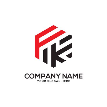 FK initial letter Logo Inspiration, F and K combination logo vector with hexagonal ideaのイラスト素材
