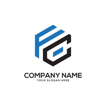 FC initial letter Logo Inspiration, F and C combination logo vector with hexagonal ideaのイラスト素材