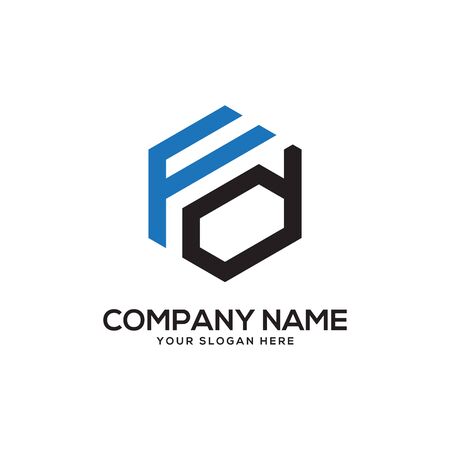FD initial letter Logo Inspiration, F and D combination logo vector with hexagonal ideaのイラスト素材
