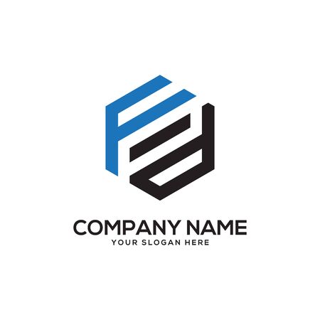 FD initial letter Logo Inspiration, F and D combination logo vector with hexagonal ideaのイラスト素材