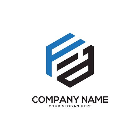FD initial letter Logo Inspiration, F and D combination logo vector with hexagonal ideaのイラスト素材