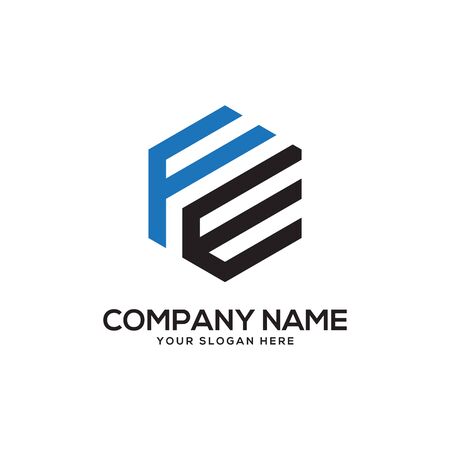 FE initial letter Logo Inspiration, F and E combination logo vector with hexagonal ideaのイラスト素材