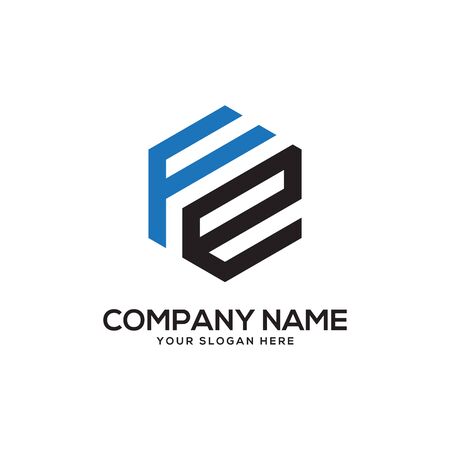 FE initial letter Logo Inspiration, F and E combination logo vector with hexagonal ideaのイラスト素材