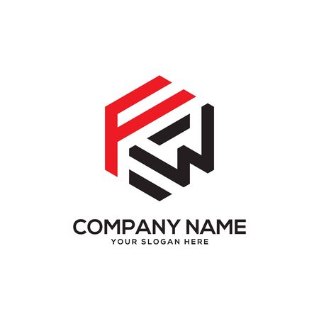 FW initial letter Logo Inspiration, F and W combination logo vector with hexagonal ideaのイラスト素材