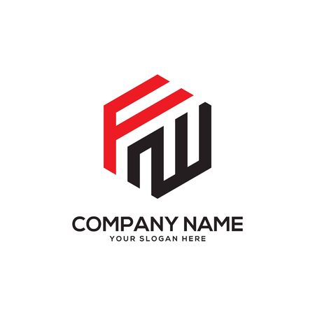FW initial letter Logo Inspiration, F and W combination logo vector with hexagonal ideaのイラスト素材
