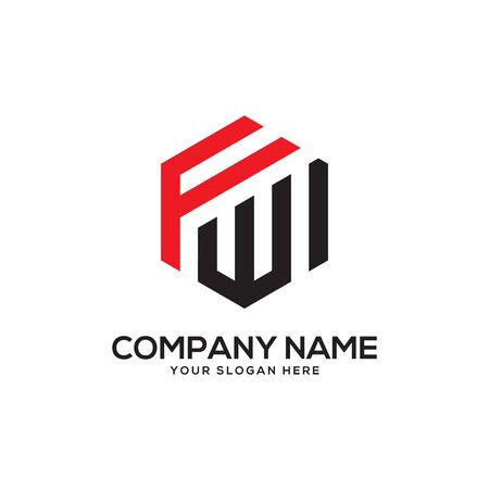 FW initial letter Logo Inspiration, F and W combination logo vector with hexagonal ideaのイラスト素材