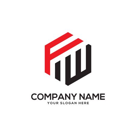 FW initial letter Logo Inspiration, F and W combination logo vector with hexagonal ideaのイラスト素材