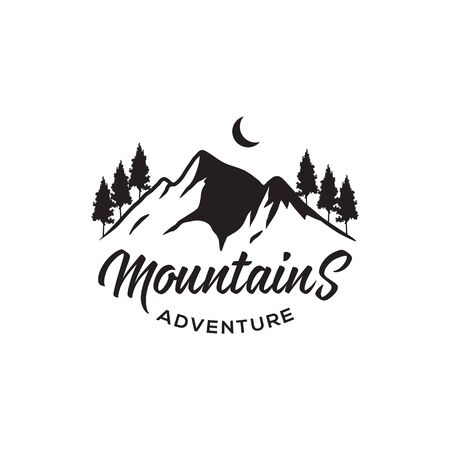Mountain adventure retro hipsters or vintage logo design, outdoor logo template with line arts styleのイラスト素材