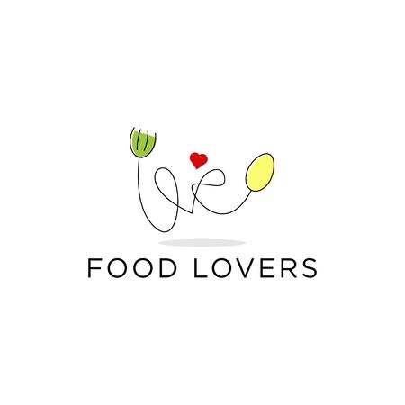 creative healthy Food lovers logo designs template with single line fork and spoon vector illustrationのイラスト素材
