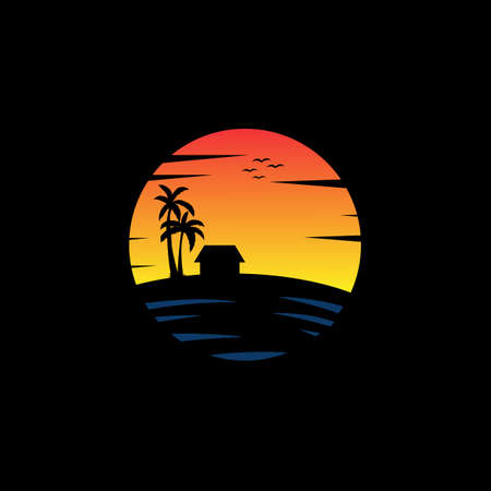 Ocean Beach sunset travel vector, good for travel and business companyのイラスト素材