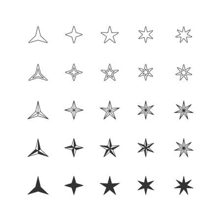 Set of Star outline sign icons vector isolated on white backgroundのイラスト素材