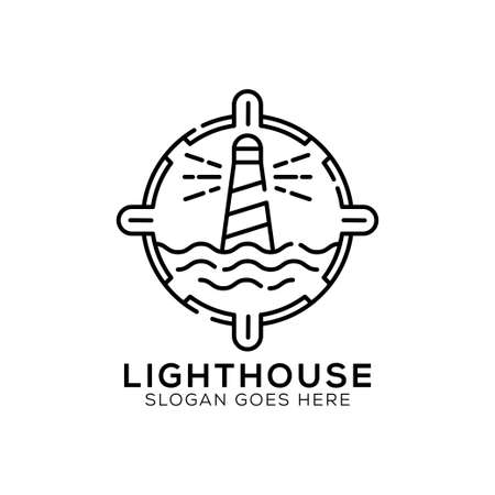 Outline Light house logo design, lighthouse icon vector illustration line art styleのイラスト素材