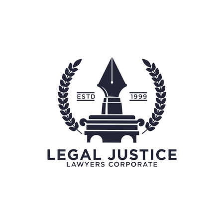 legal justice corporation logo icon design inspirations, greek temple with feather vector illustrationsのイラスト素材