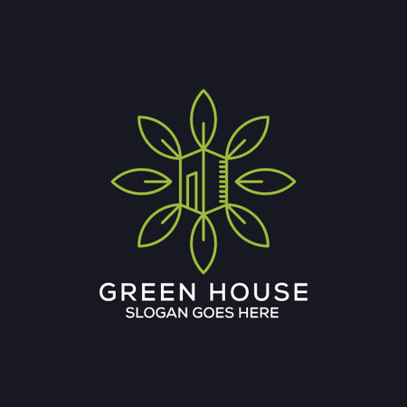 line art green house logo design, nature outline real estate logo with green color, can be used as symbols, brand identity, company logo, icons, or others.のイラスト素材