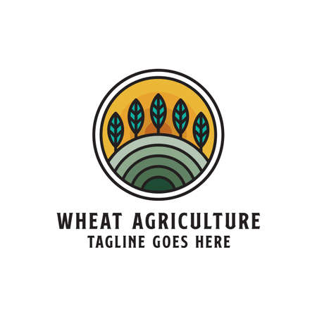 Modern line art wheat farm agriculture logo inspiration, botanic monogram vector illustration templateのイラスト素材