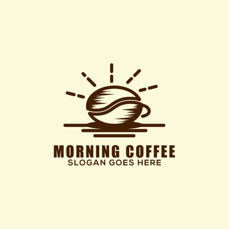 Line art nature morning coffee logo design inspiration, best for coffee shop, cafe, agriculture or nature farm logo vectorのイラスト素材