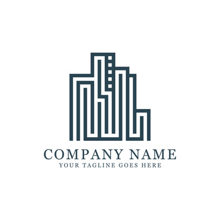 modern monogram building logo design, Building exterior logo vector. Good for construction, real estate, skyscraper and business company logoのイラスト素材