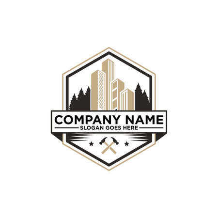 Minimalist countryside forest camp outline logo badge vector, traditional building architecture vector illustrationsのイラスト素材