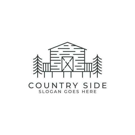 Country side outline logo design inspirations. night outdoor forest camp vector illustrations.のイラスト素材