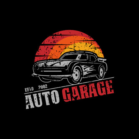 Auto Garage retro Logo Design vector, automotive repair logo template with rustic, vintage, retro styleのイラスト素材