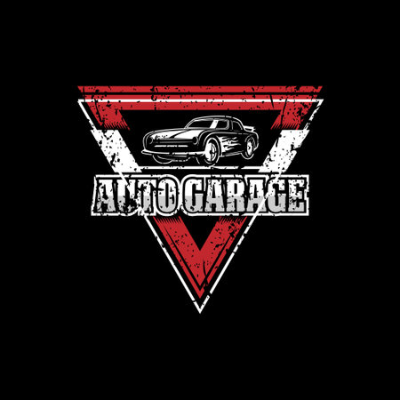 Auto Garage retro Logo Design vector, automotive repair logo template with rustic, vintage, retro styleのイラスト素材